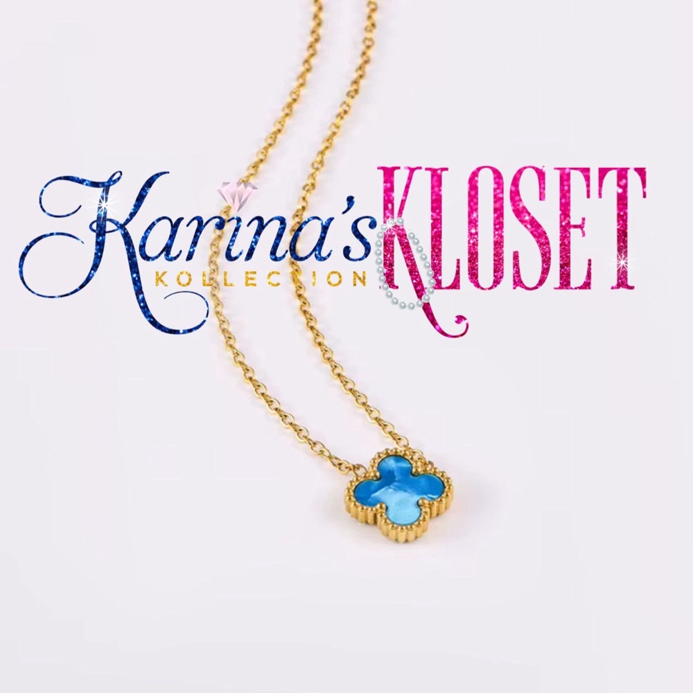 Blue Ocean Marble & Gold Clover Necklace 18 Karat Gold Plated 🌊